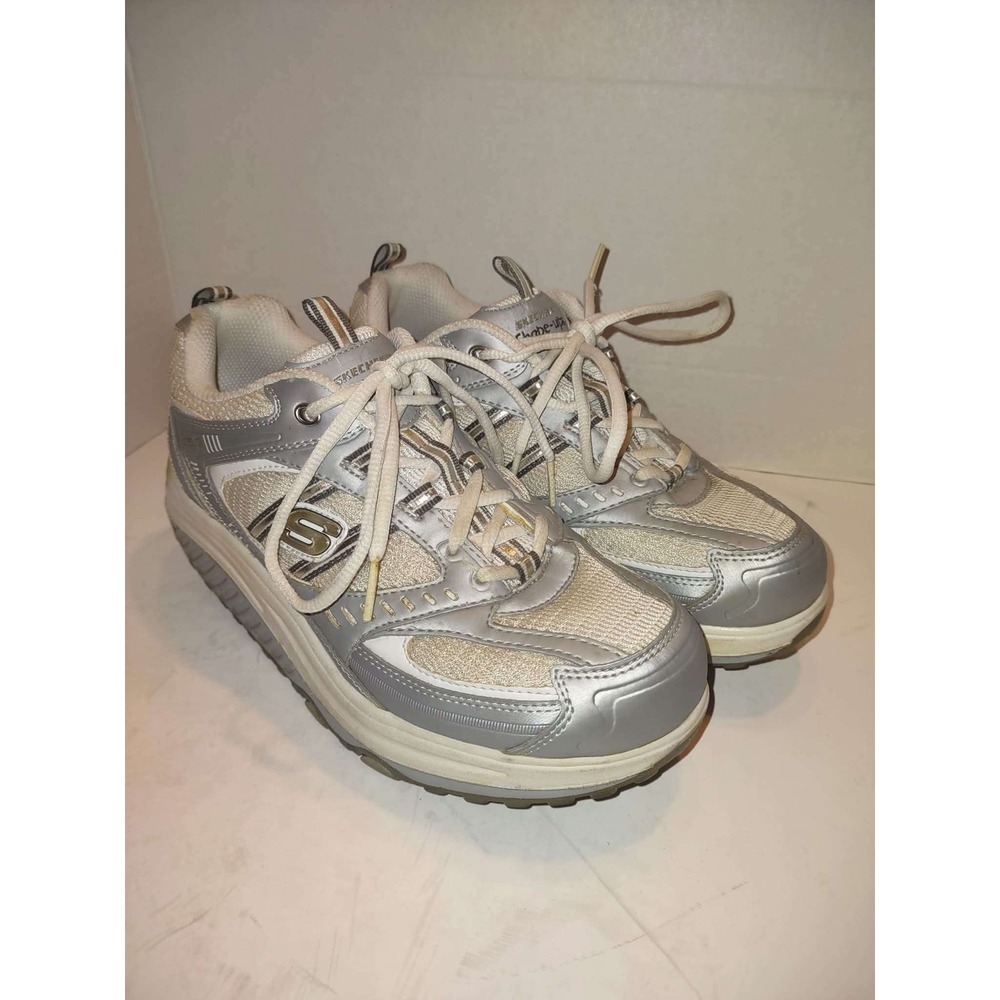 Skechers Shape-ups Silver White Rocker Bottom Toning Walking Shoes Womens